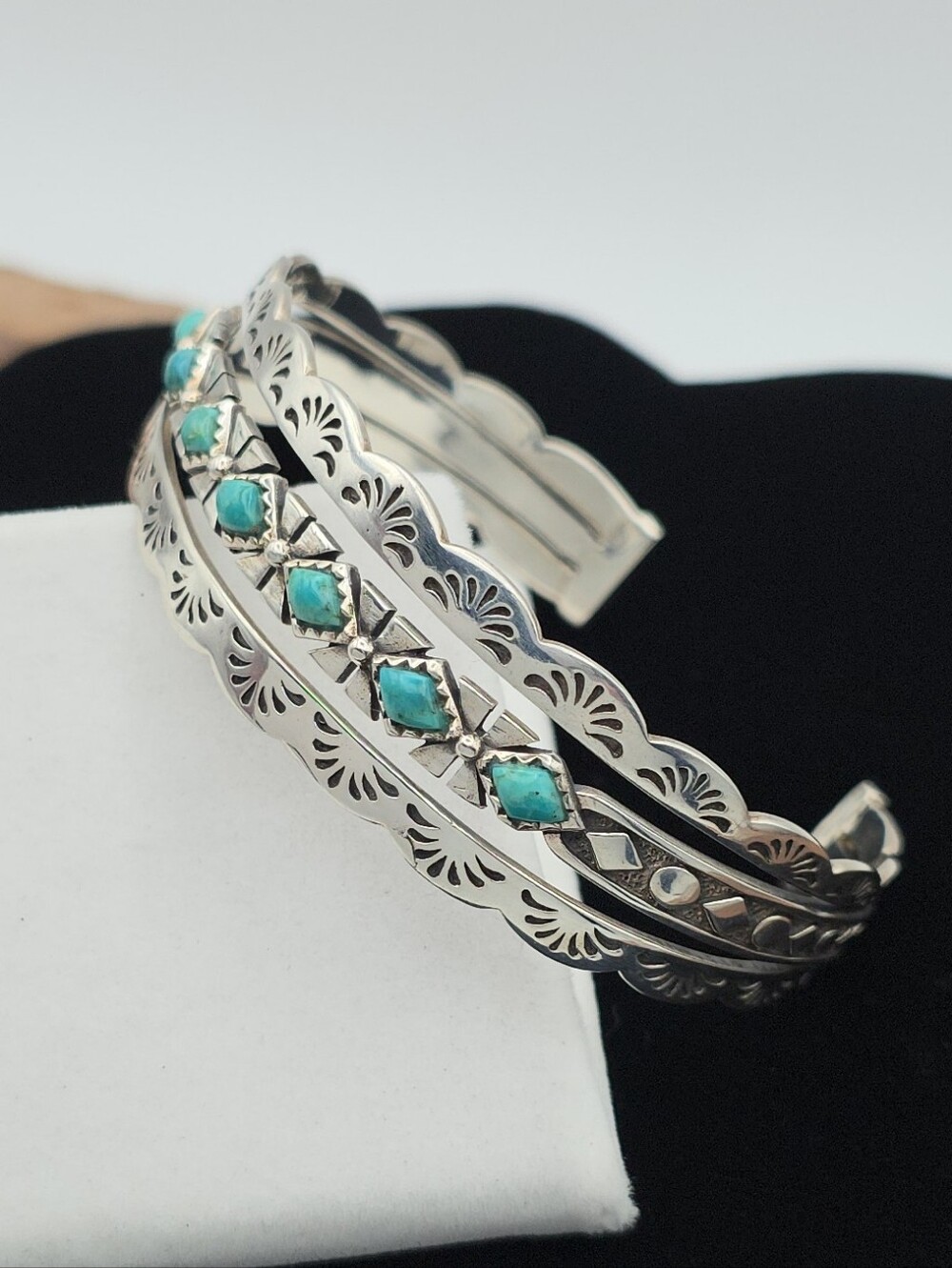 Southwestern Style 925 Sterling Silver Turquoise Cuff Bracelet Large 7.75" 8" +